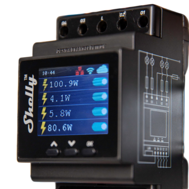 Shelly Pro 4PM Profi 4-kanaliline DIN-liistu nutilüliti koos võimsuse mõõtmisega