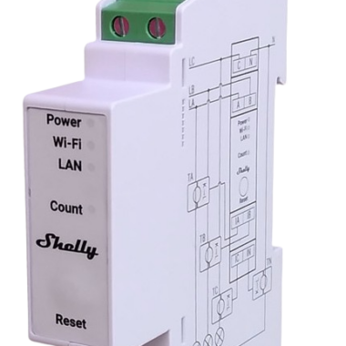 Shelly Pro 3EM DIN-liistule paigaldatav kolmefaasiline energiaarvesti